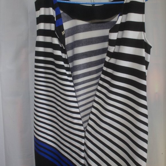 Maya Brooke Dress Size 14W Black, White and Blue Striped - Picture 4 of 6
